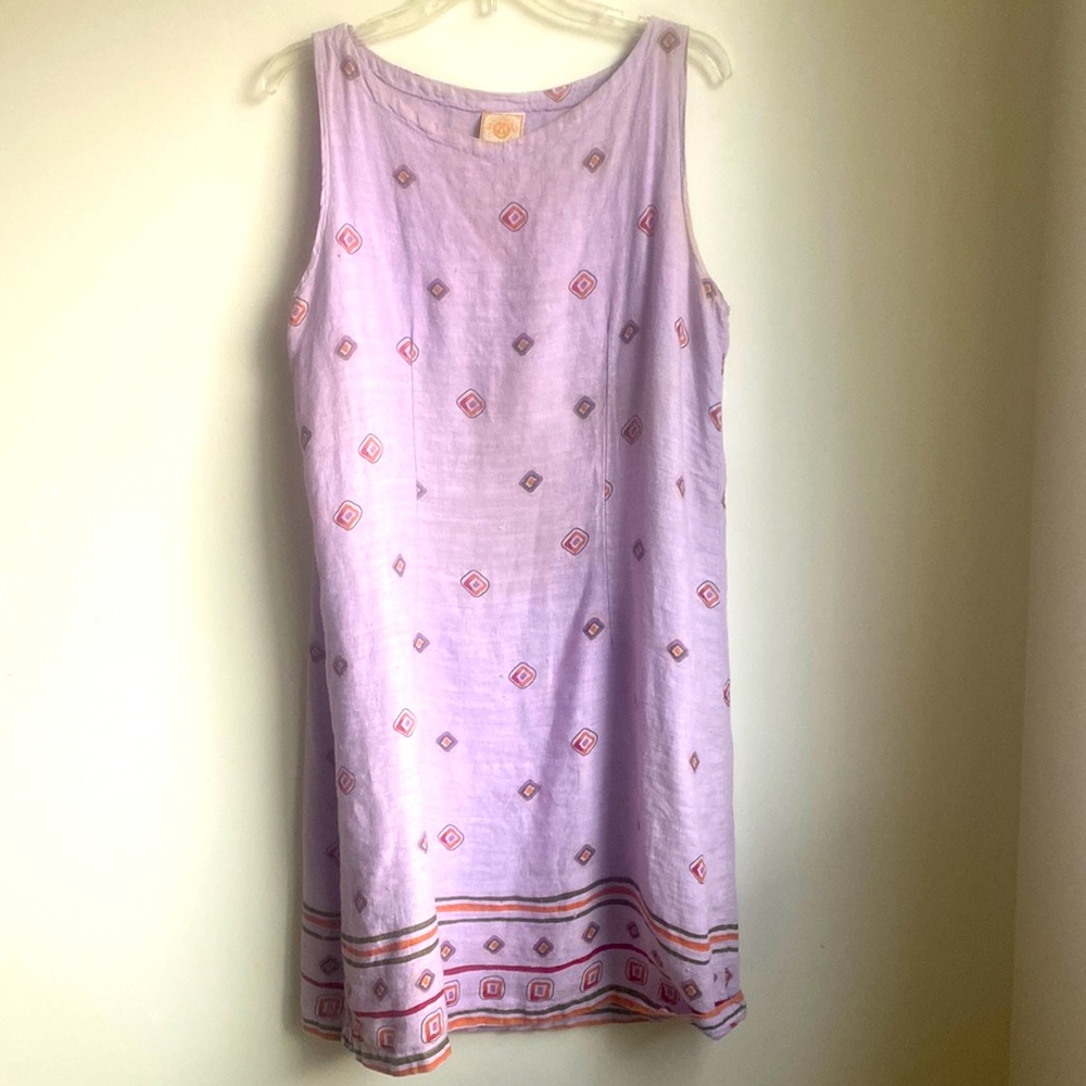 💝 Tom Tom Linen Midi Dress Size Medium Purple Geometric Sleeveless